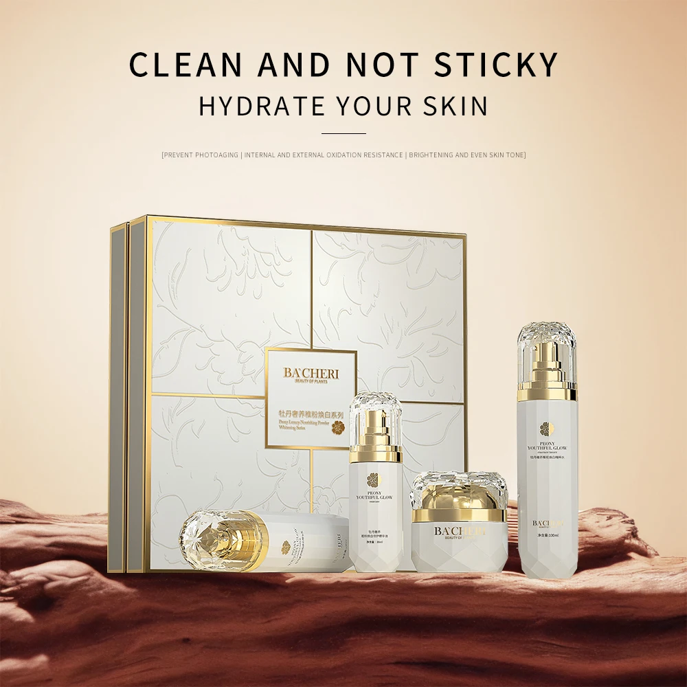 Krone Custom Natural Peony Root Extract Hyaluronic acid Niacinamide Brightening Hydrating Moisturizing Serum Skin Care Set