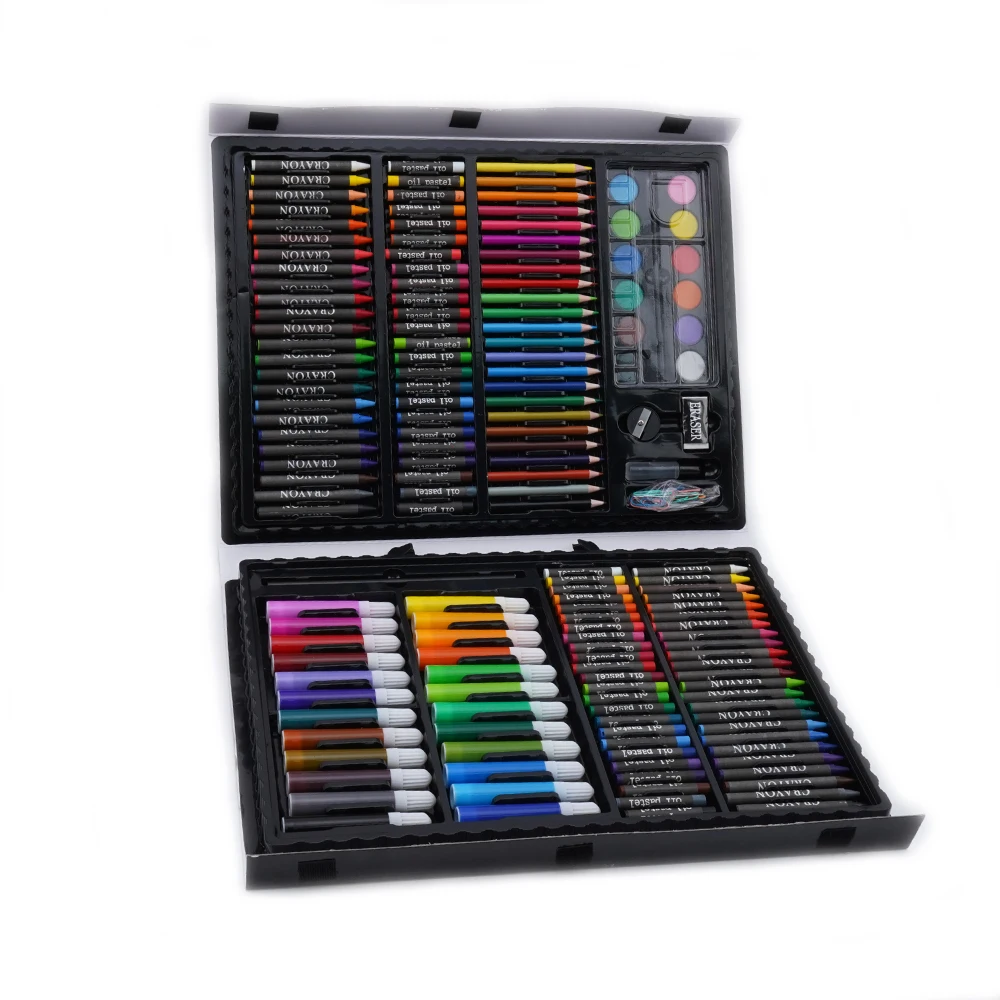 187 pieces  kids drawing watercolor painting plastic pencil case  with easel art set for kids