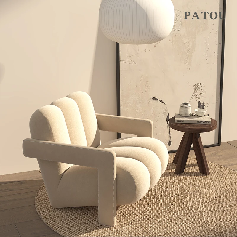 Wabi-sabi Living Room Single Sofa Nordic Minimalist Fabric Sofa Chair Bedroom Balcony Lazy Boy Lounge Chair