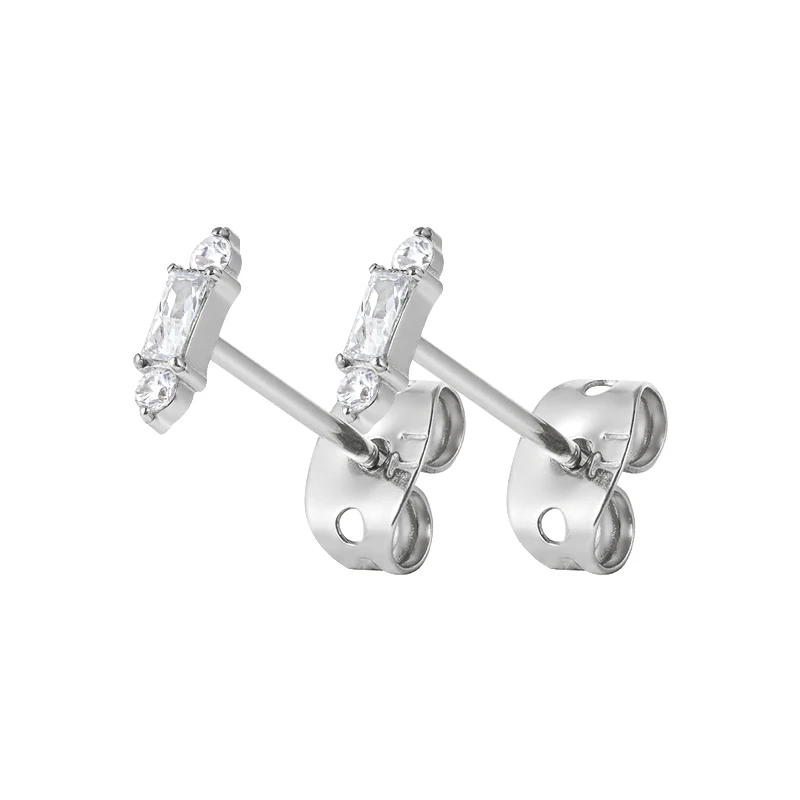 G23 ASTM F136 Titanium pair prong setting square spherical zirconia dingus clip on ear studs body piercing jewelry earrings