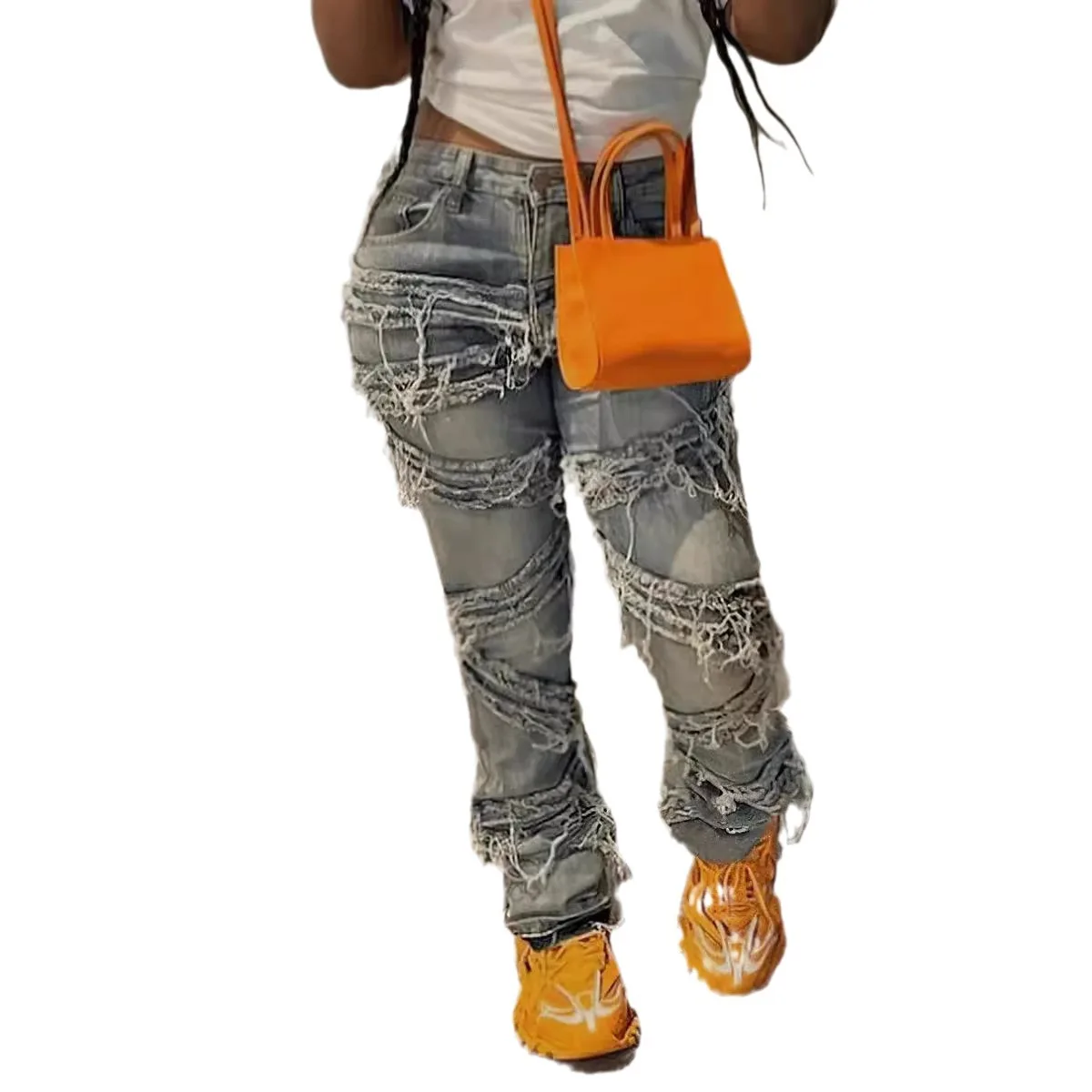 High Waist Jeans trousers tassel straight denim pants for women 2024 Summer fashion pants