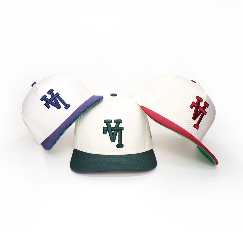 custom 5 panel 3D embroidery logo colorful acrylic snapback caps curved brim black hats