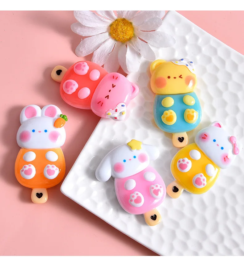 HENGXIN Hot Selling DIY Ornaments Accessories 3D Mini Multicolor Animal Ice Cream Resin Charms For Slime Filler Handcrafts