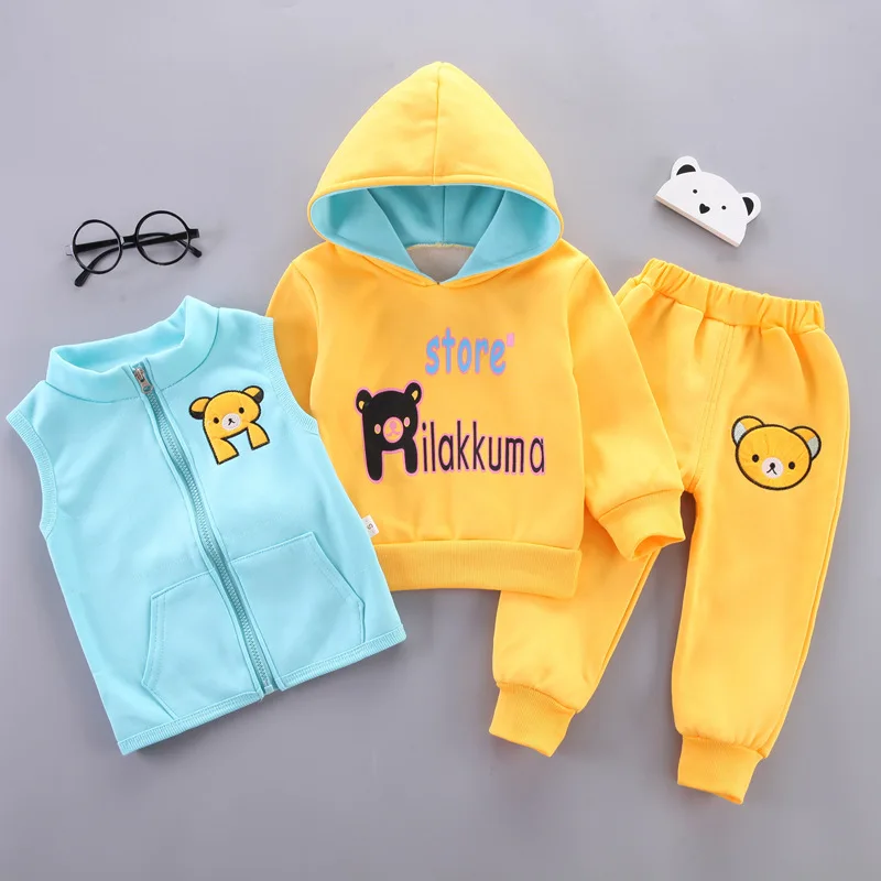 Fashion Winter Kids Clothing Sets Casual Cute Cartoon Bear Printing Autumn Three Pieces Set Boutique Baby Clothes Boys