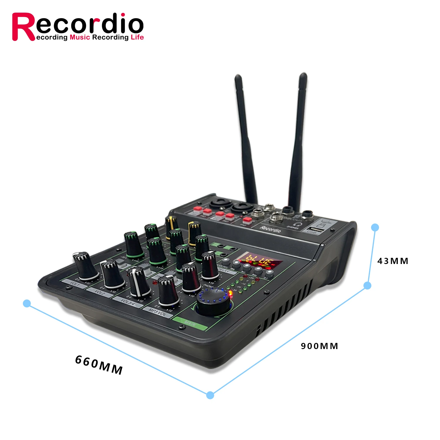 GAX-450B Hot Selling Audio Mixer 4 Channel with Wireless Microphone Mini DJ Blueteeth Mixer with 48V Phantom Power