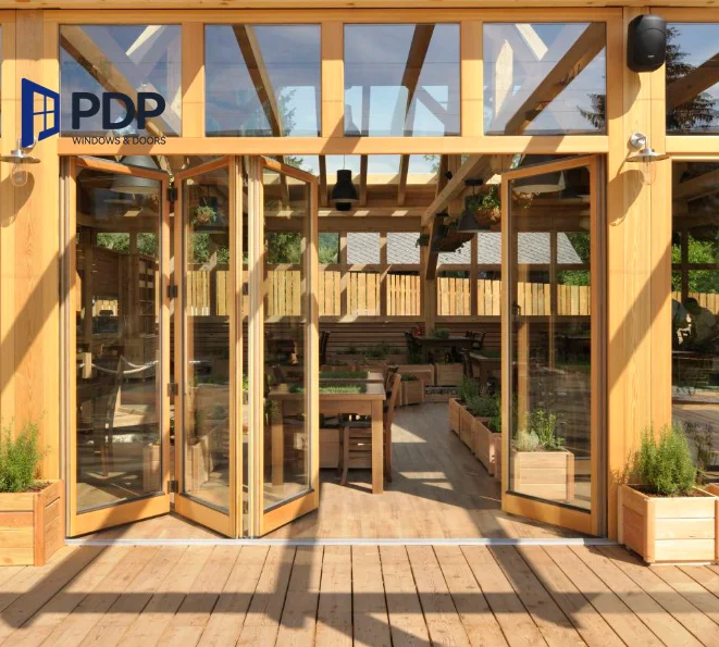 All Sizes Available Thermal-Insulated Teak Wood Folding Door Designs for Supermarket Applications