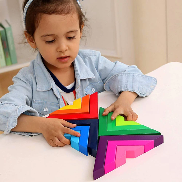 montessori muebles toy educational children wooden colorful bridge stacker building blocks for kids