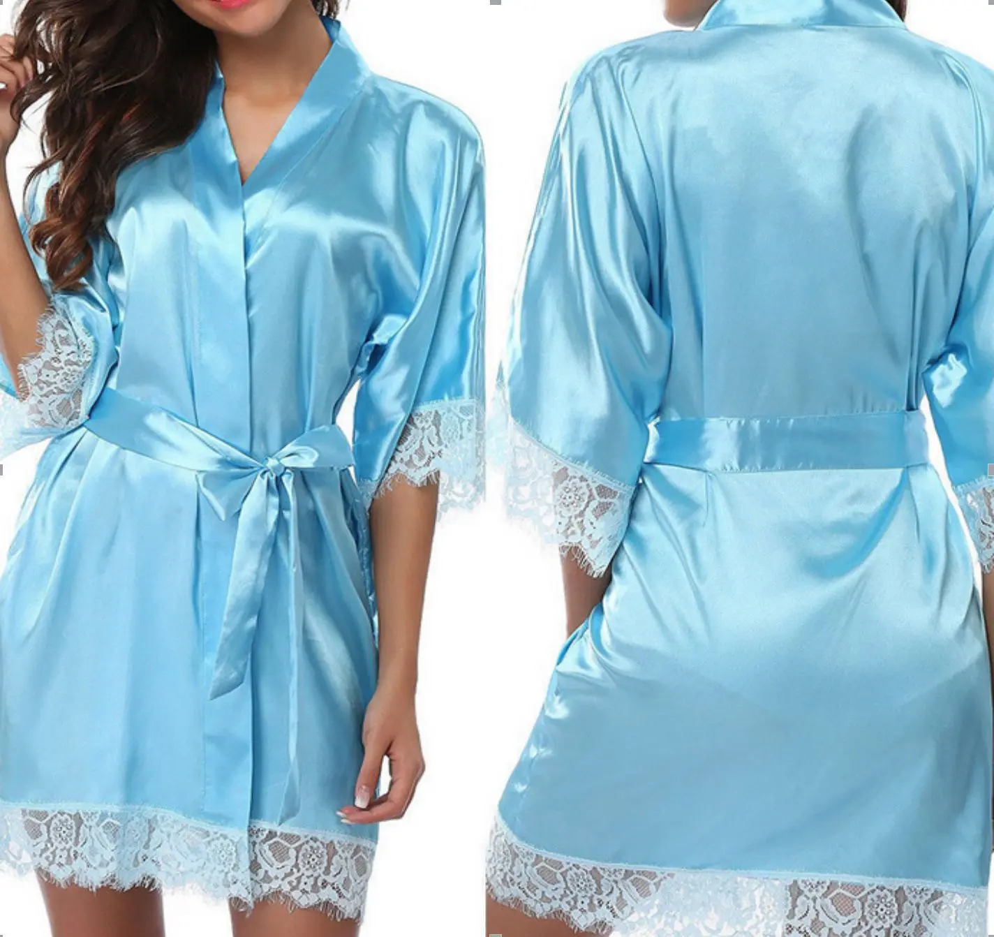 Manufacturer Silk Kimono Robe Women Sleepwear Short Bridesmaid Bath Robes Wedding Party Nightdress Sleepwear Adult Stain Robes