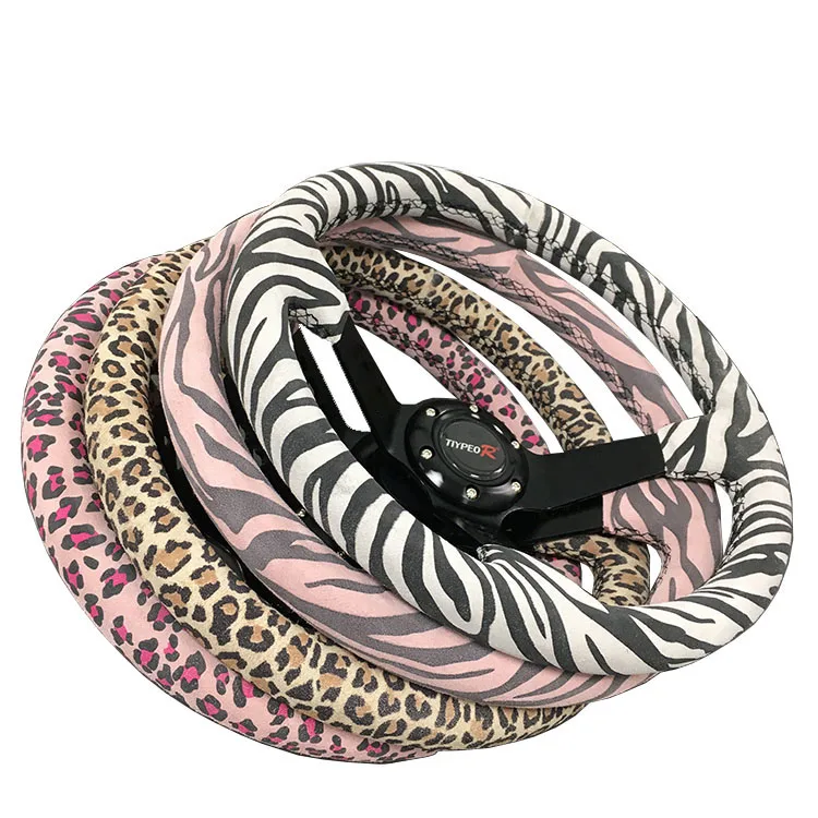 2023 New Customized Universal Leopard Print Car Modified Steering Wheel 350MM Racing Suede Sports Steering Wheel