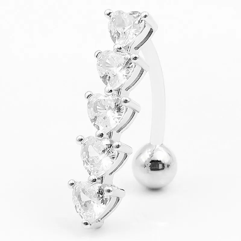 S925 silver belly button ring back-up diamond five small heart-shaped belly button nail piercing jewelry