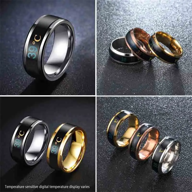 Stainless Steel Temperature sensing King Queen Ring For Men Women Couple Jewelry R023