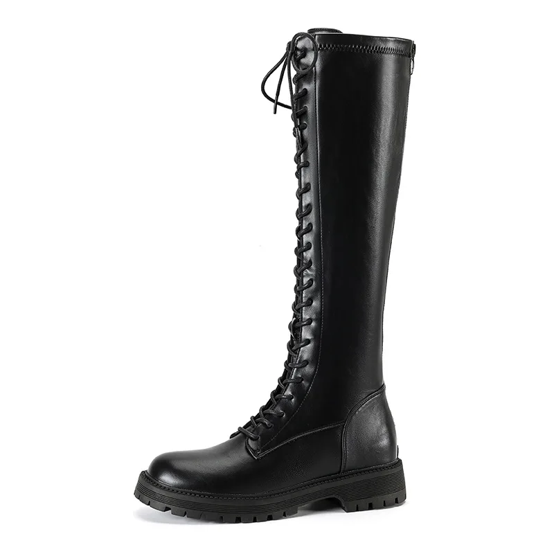 new arrivals stylish soft leather elegant platform lace-up high-top knight boots for women