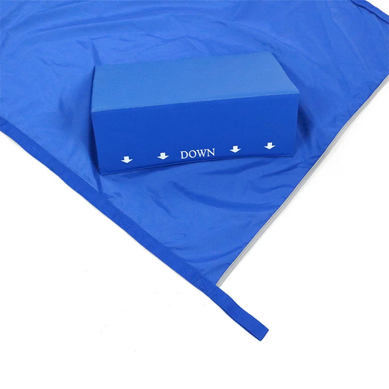 GPO supplier patient handling mobilization positioning transfer sheet similar to Med Line with handles triangle wedge pillow
