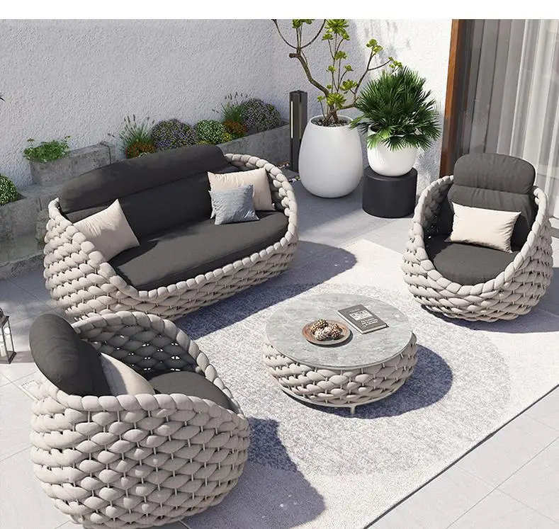 Outdoor rattan sofa courtyard villa balcony waterproof sunscreen rattan chair net red open-air garden leisure furniture