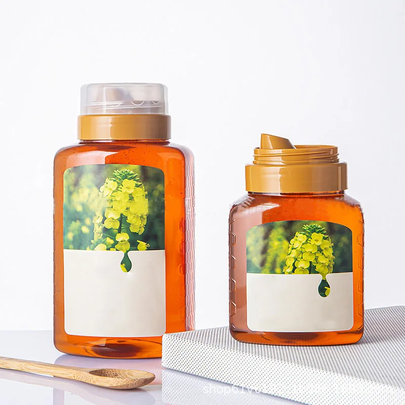 R 2024 New 300g 500g 700g 1000g Food Grade PET Plastic Honey Reflux Bottle Jar Peanut Pepper chili Sauce Containers With Top Cap