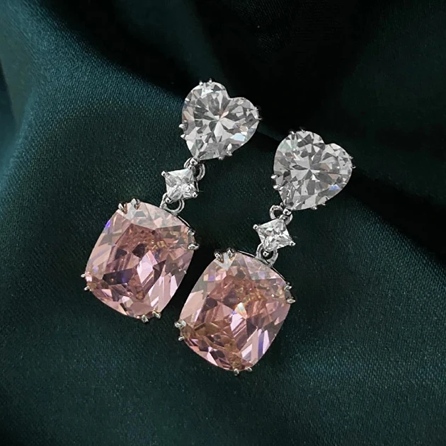 CAOSHI New Bling Heart Cut White Pink Yellow Diamond Zircon Drop Girls Trendy Sweet Bridal Design Wedding Earrings Women