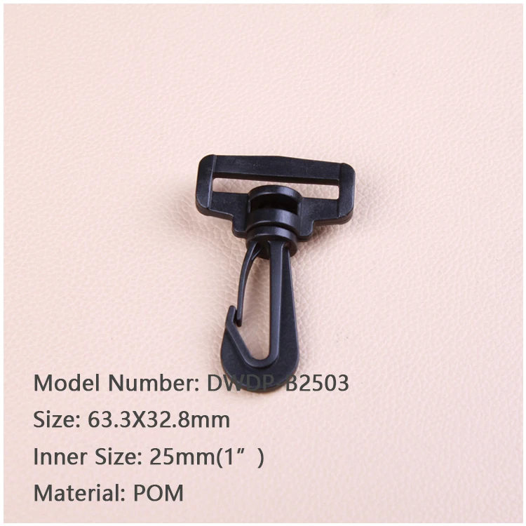 DWDP-B03 2.5inch Carabiners Rings Barrel Loop Webbing Strap Luggage Bag Black Plastic Swivel Snap Hook Buckle