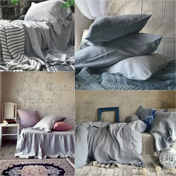 European linen solid bedding sets Preshrunk organic pure Linen bed sheet 185gsm flax linen stone washed bed Sheet