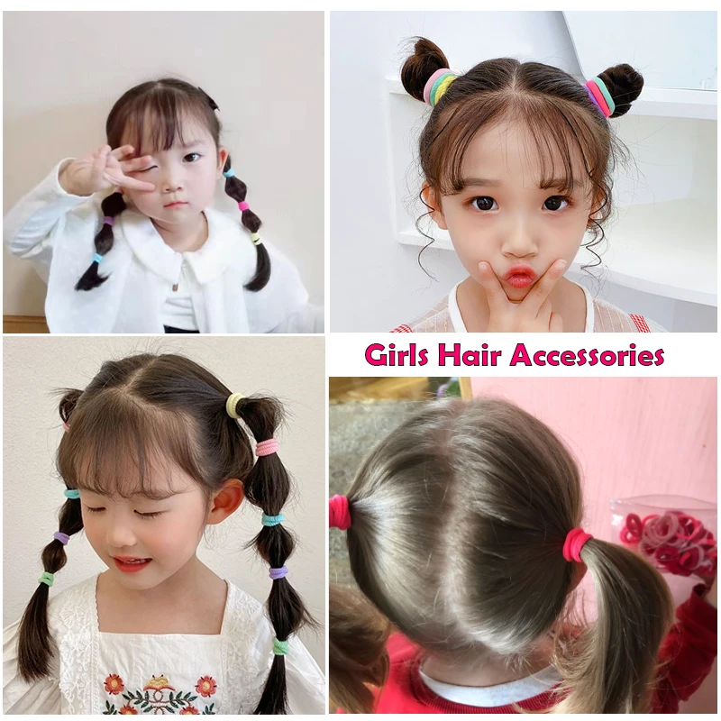 60/100pcs/Set Elastic Hair Bands Girls Hair Accessories Colorful Nylon Headband Kids Ponytail Holder Scrunchie Ornaments Gift