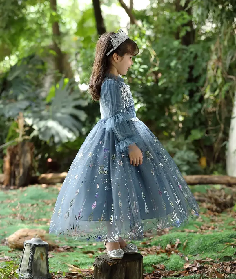 Winter Elsa Dress Kids Wear Long Sleeve Sequined Cosplay Costume Else Anna Fancy Dress