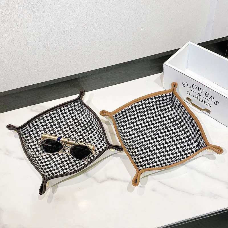 High Quality Pu Leather Gift Valet Tray Catchall Tray Desk Storage Plate For Key Coin Phone Jewelry Wallet