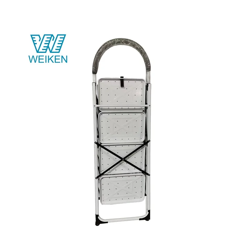 WEIKEN EN131 Kitchen Attic Steel Foldable Ladder Stool Portable Household Metal 4 Step Ladder with Handrail