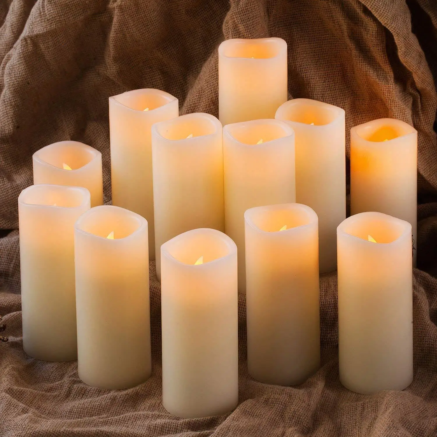 Qixiang Set Of 9 Remote Control With Battery Operated Decorative Led Candles Real Wax Pillar Flameless Candles Lights