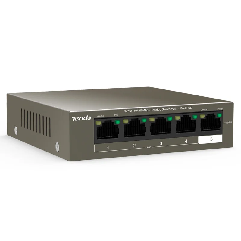 Long Distance Transmission 5 Port 10/100Mbps TENDA TEF1105P-4-63W Desktop Switches