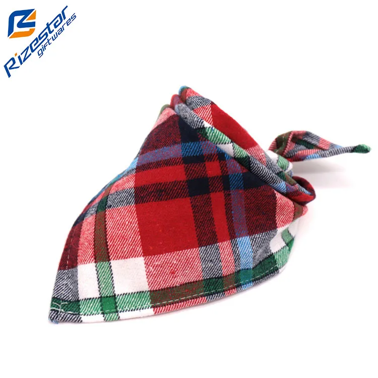 Manufacturer Wholesale Custom Logo Design Plaid Pattern Cotton Pet Accessories Triangle Bandana For Dog