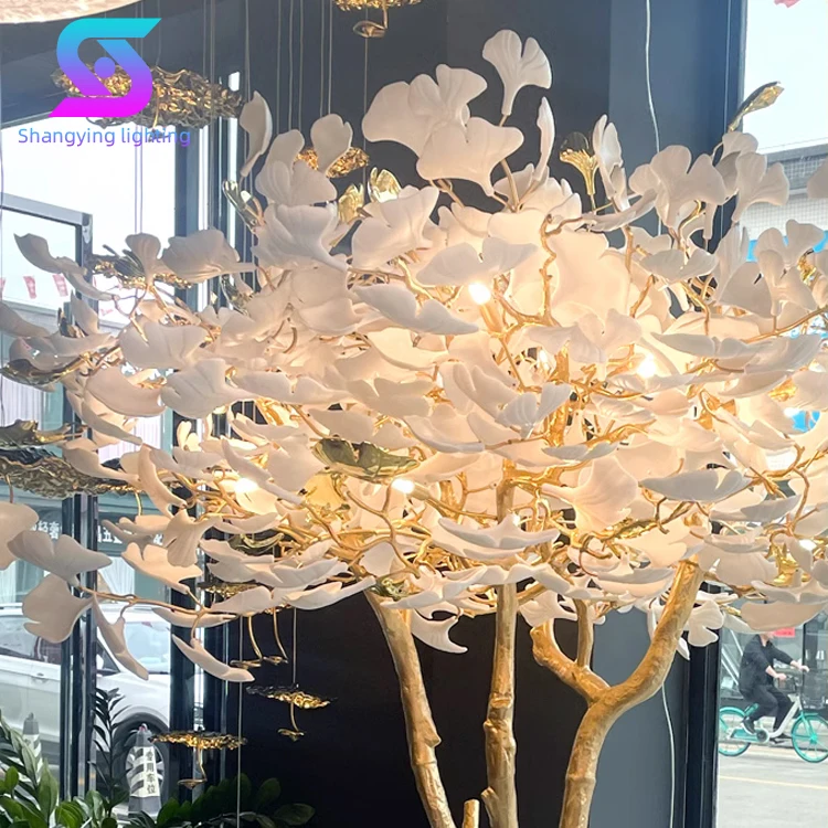 Custom Project Hotel Indoor Decoration Villa Ginkgo Ceramics LED Floor Lamp for Living Room