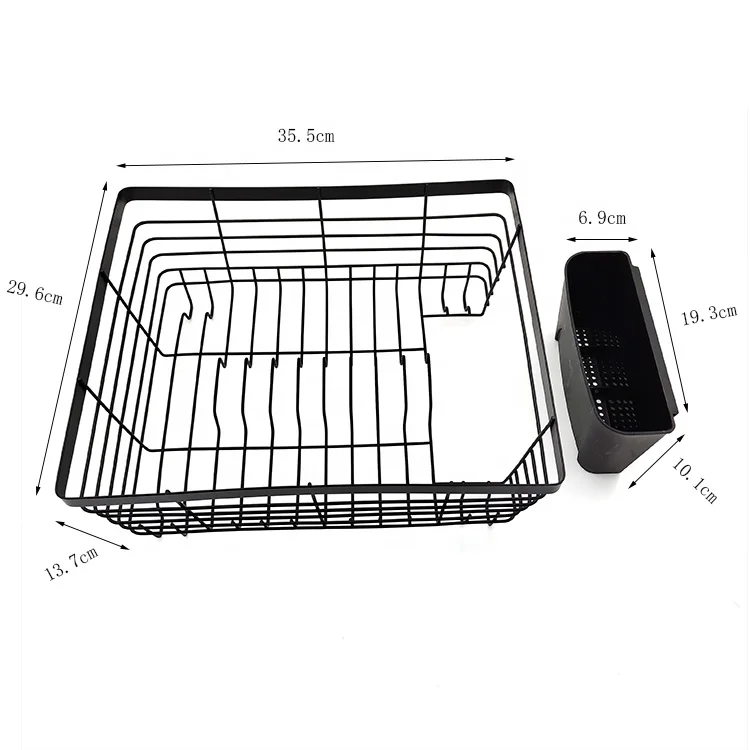 Square Metal Wire Dish Drying Rack ,Dish Drainer with Plastic Utensil Holder,Kitchen Storage Organizer Accessories