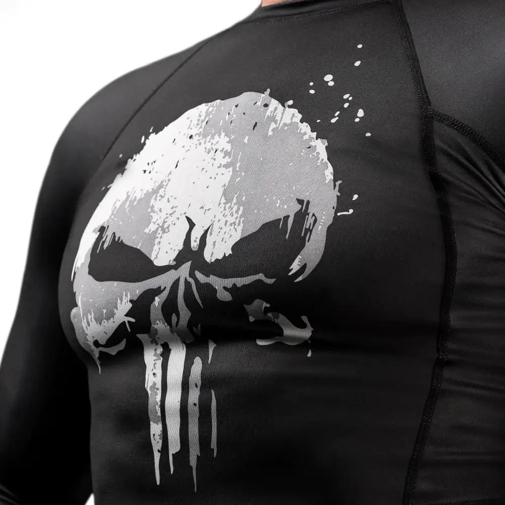 Custom print full long sleeve blank mma rash guard compression shirts men