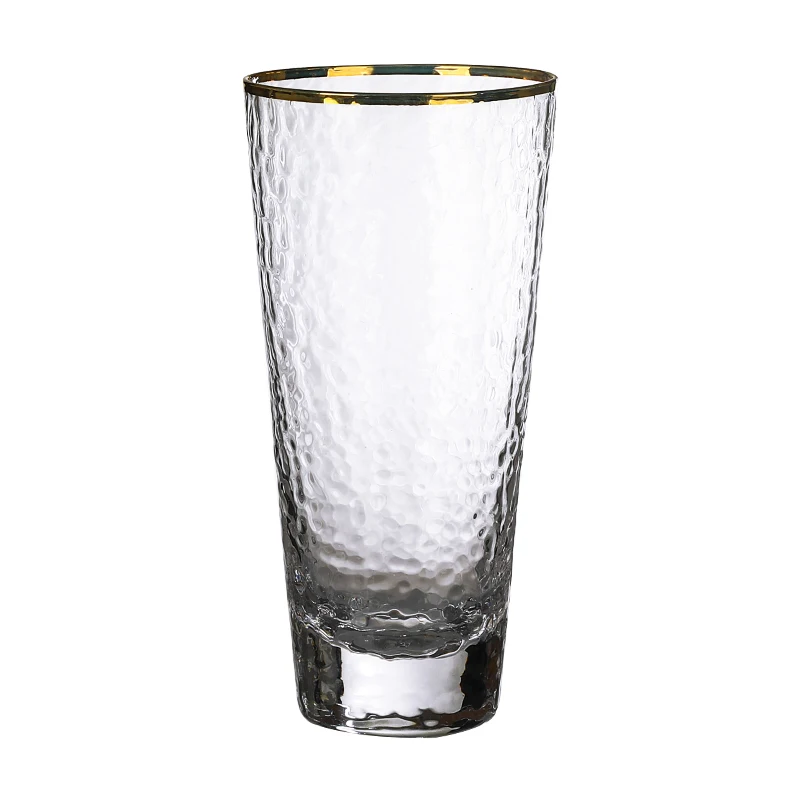 Japanese Style Crystal Drinking Highball Water Glass hammered glass whiskey glass with gold rim