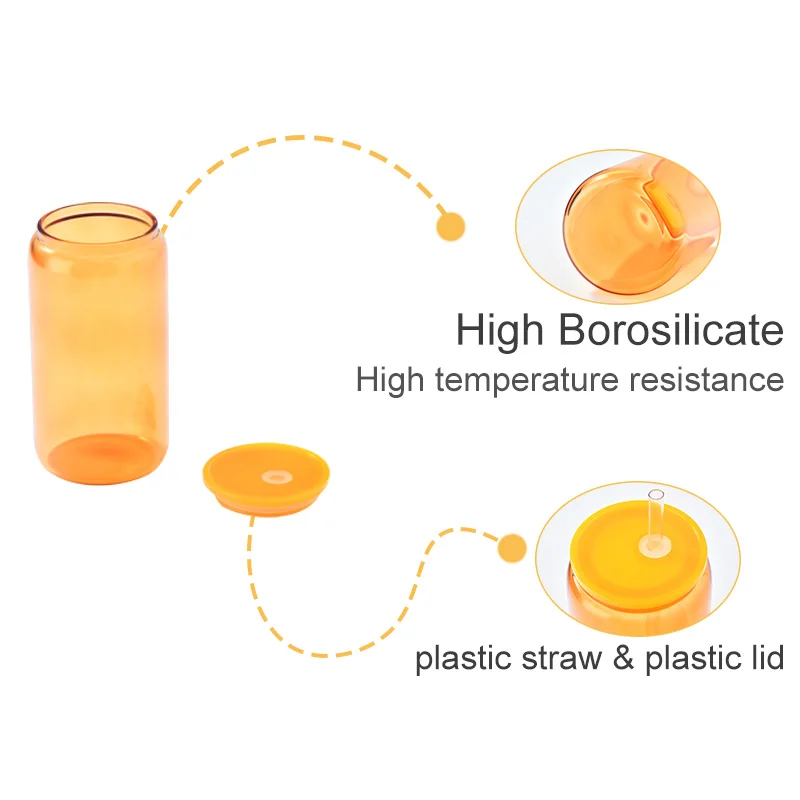 USA Warehouse 16oz Sublimation Clear Glass Mug 16 oz colorful Glass Beer Can With Bamboo Lid And Straws