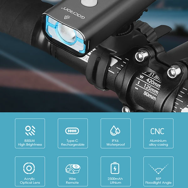 Gaciron Customizable Bicycle Flashlight 850Lumen Cree Led Bicycle Light ROHS CE FCC Aluminum Camping Hunting Bike Light