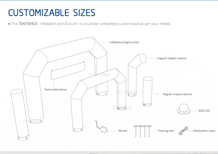 500x60 cm 15ft advertising custom LED inflatable tube light decorative inflatable  pillars LED lighting columns