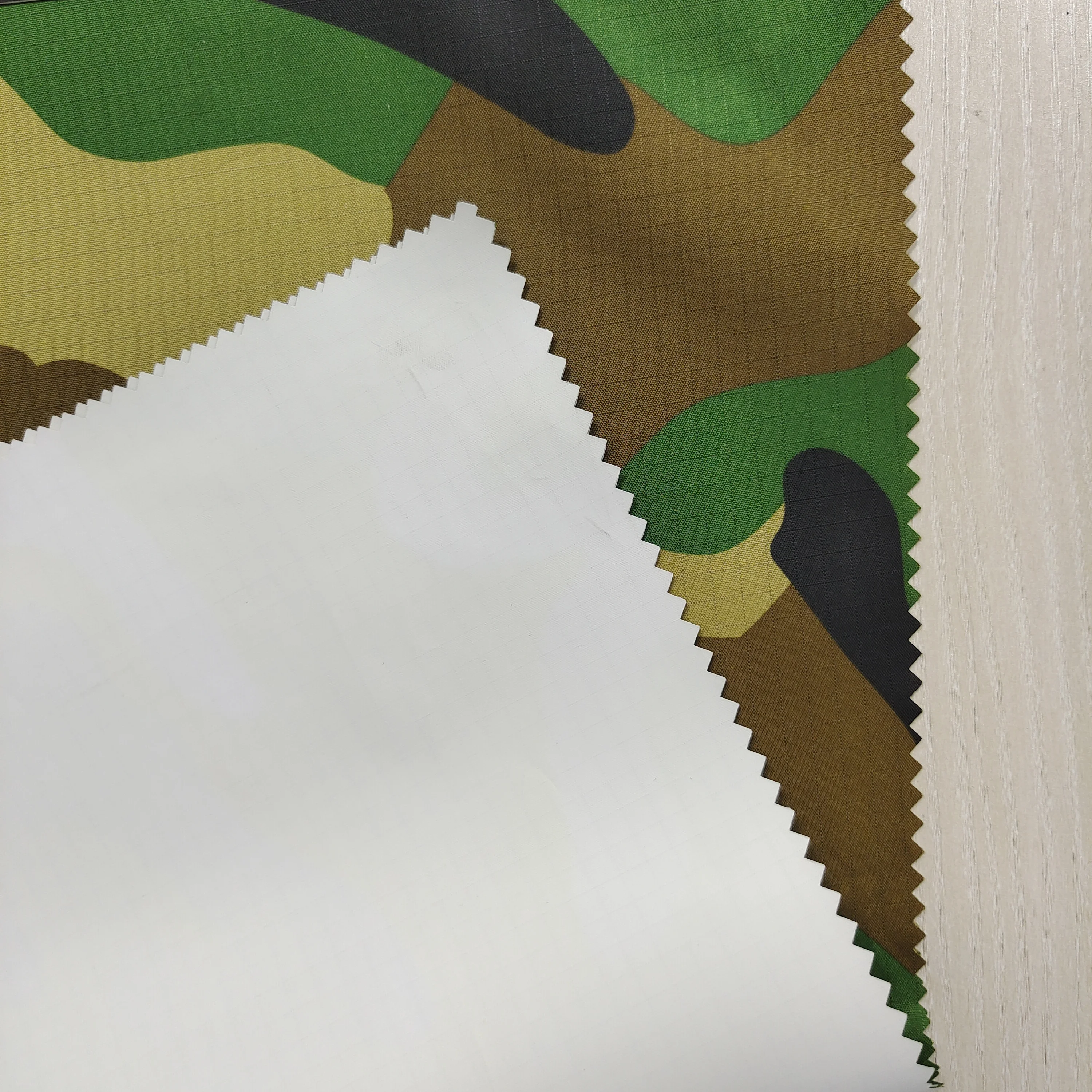 camo printing fabric polyester ribstop grid pongee with pu white coating waterproof and breathable for jacket