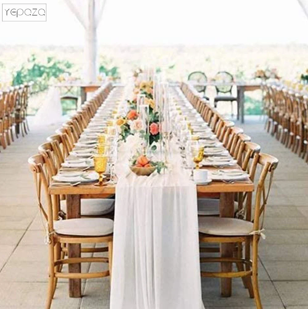 Popular half white gauze table runner wedding cheesecloth dinner decor