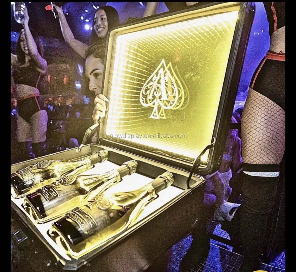 3 Bottles LED color Rechargeable Ace Of Spade Champagne Bottle Suitcase