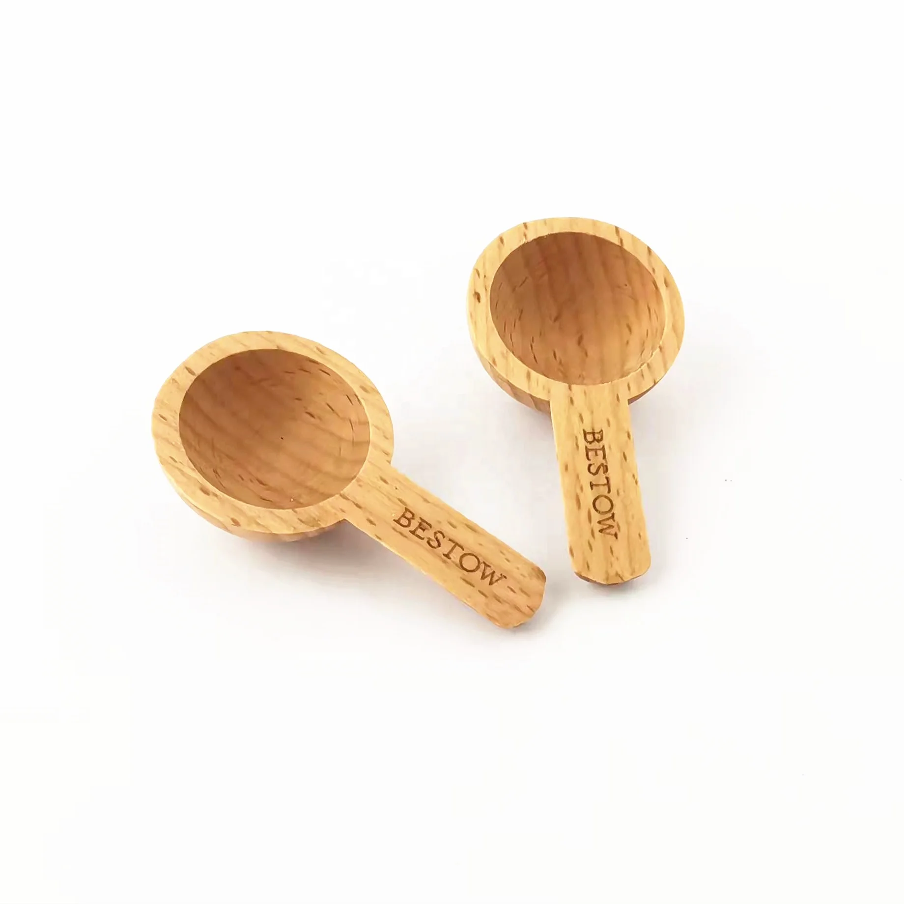 Small wood bamboo tea spoon clamp wooden coffee bean measuring scoop with bag clip