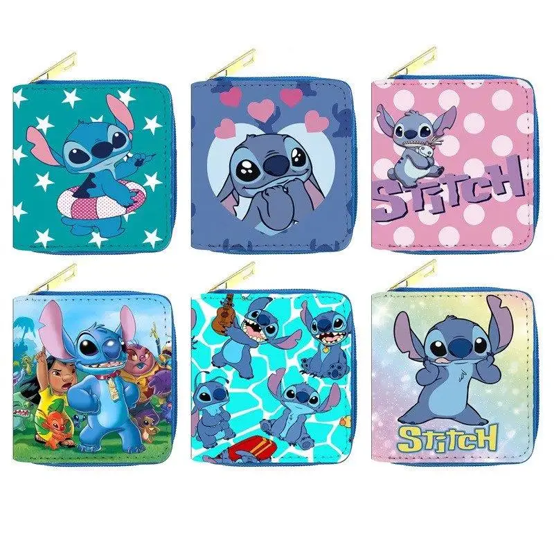 Short cartoon wallets Stitch zipper purse PU card case