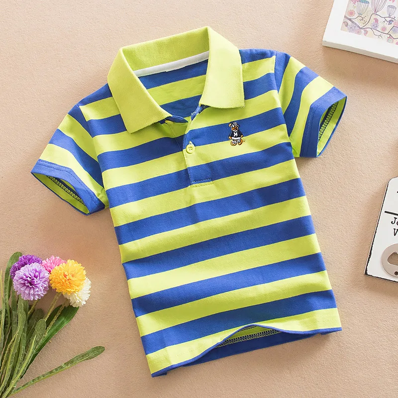 Child Polo Cotton Toddler Polos T Shirt Short Sleeve School Boy Kids Polo Shirts Wholesale Striped for Children