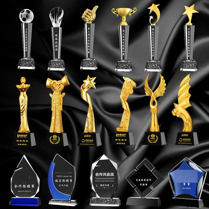 Customized Creative Metal Pentagram Crystal Crafts Souvenir Custom Glass Crystal Trophy