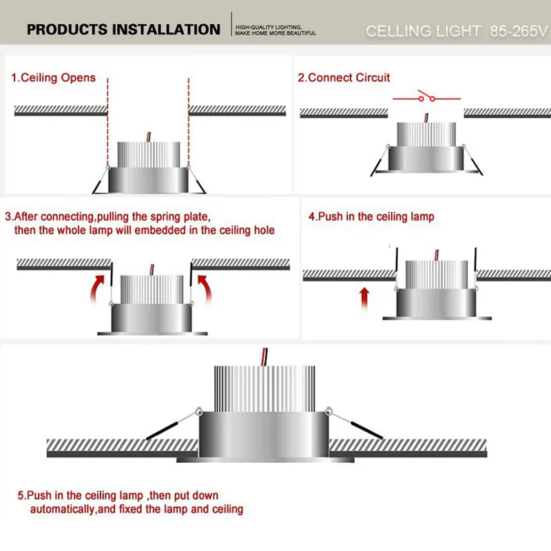 100 pcs 12W 9W 7W 5W 4W 3W AC85-265V Dimmable High Power LED Downlight Light Bulb Ceiling Light Bulb Ceiling lamp lighting