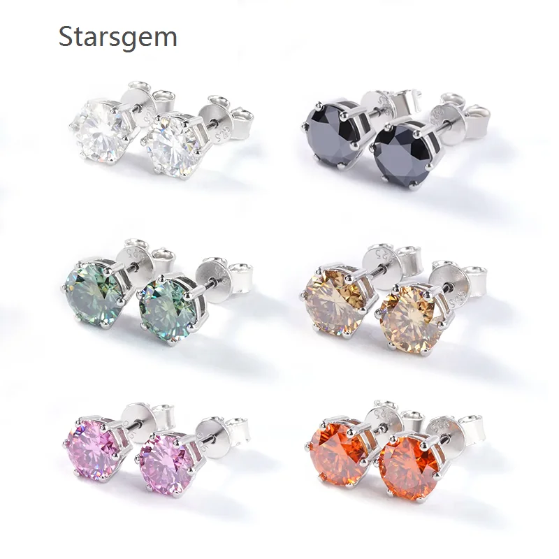 Starsgem 925 sterling silver jewelry earing men stud vvs diamond moissanite earring for men