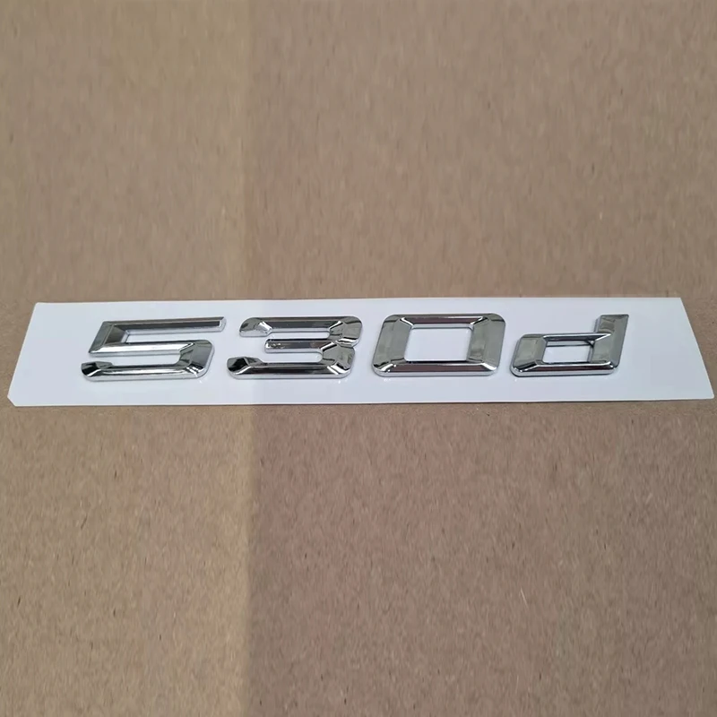Silver Chrome 530d Car Flat Letter Number Rear Trunk Boot Badge Emblem For BMW 5 series