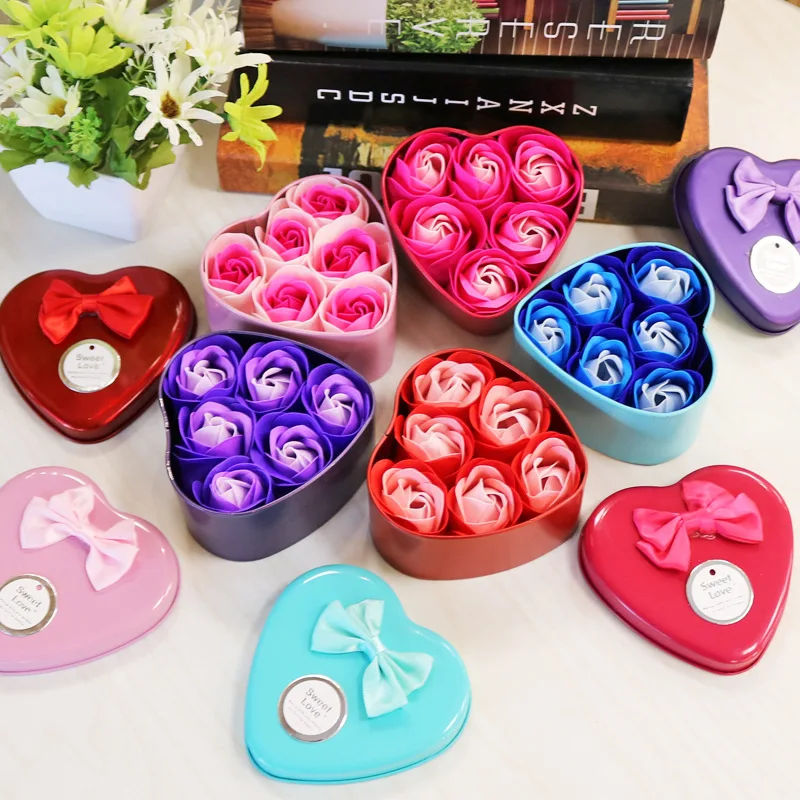 6Pcs Rose Soap Flower Case Heart Scented Bath Body Petal Rose Flower Soap Romantic Flavor Wedding Decoration Gift