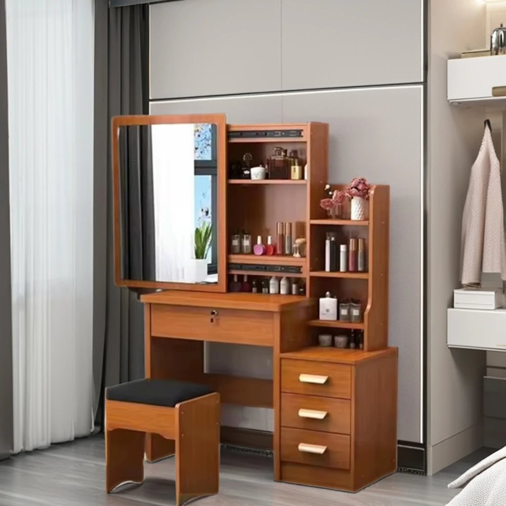 customized modern design mdf makeup wooden table girls dressing table makeup vanities with sliding mirror and drawers