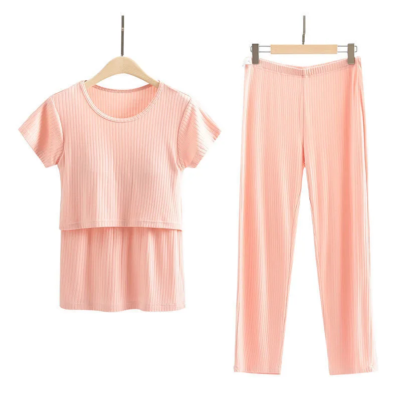 Wholesale Short Sleeve T-Shirt and Long Pant Set Maternity Casual Home Wear Women Summer Pregnant Sets Nursing Clothes