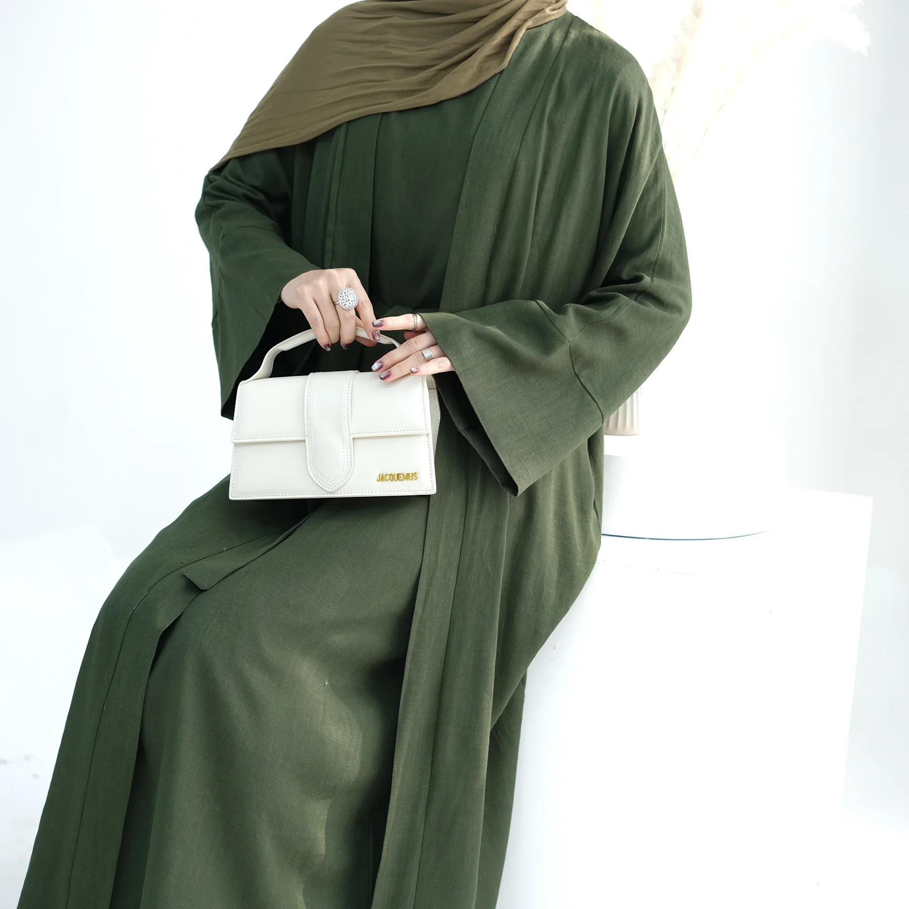 2024 оптовая продажа туника из индейки EID Ramadan Dubai скромная абайя комплект двух предметов простое женское мусульманское платье льна